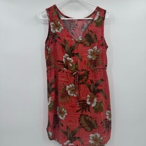 Palmwave Hawaii Dress Women Medium Orange Blouson Sleeveless Hawaiian Tropical